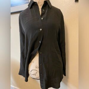 Magaschoni 100% Silk Black Button-up Top size L